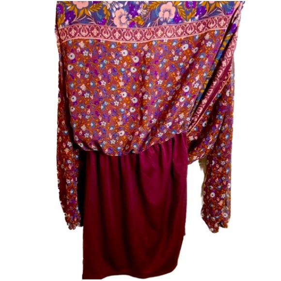 MUDD Boho Floral Long Sleeved Sheer W/Tank Lining Dress Size S - Picture 4 of 6